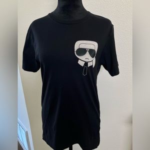 - Karl Lagerfeld Black Tee Shirt Top Cartoon Small White